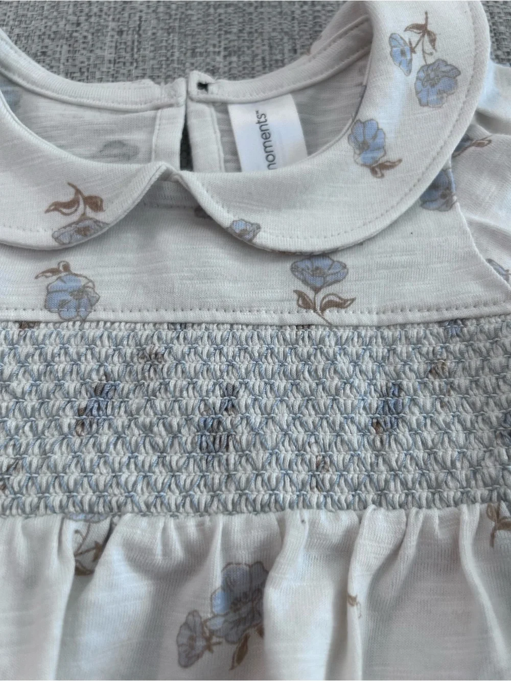 Modern Moments Cream Floral Smocked Long-Sleeve Baby Romper Size 3-6M. NWT